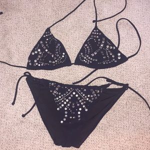 Victoria secret black and silver stud bathing suit